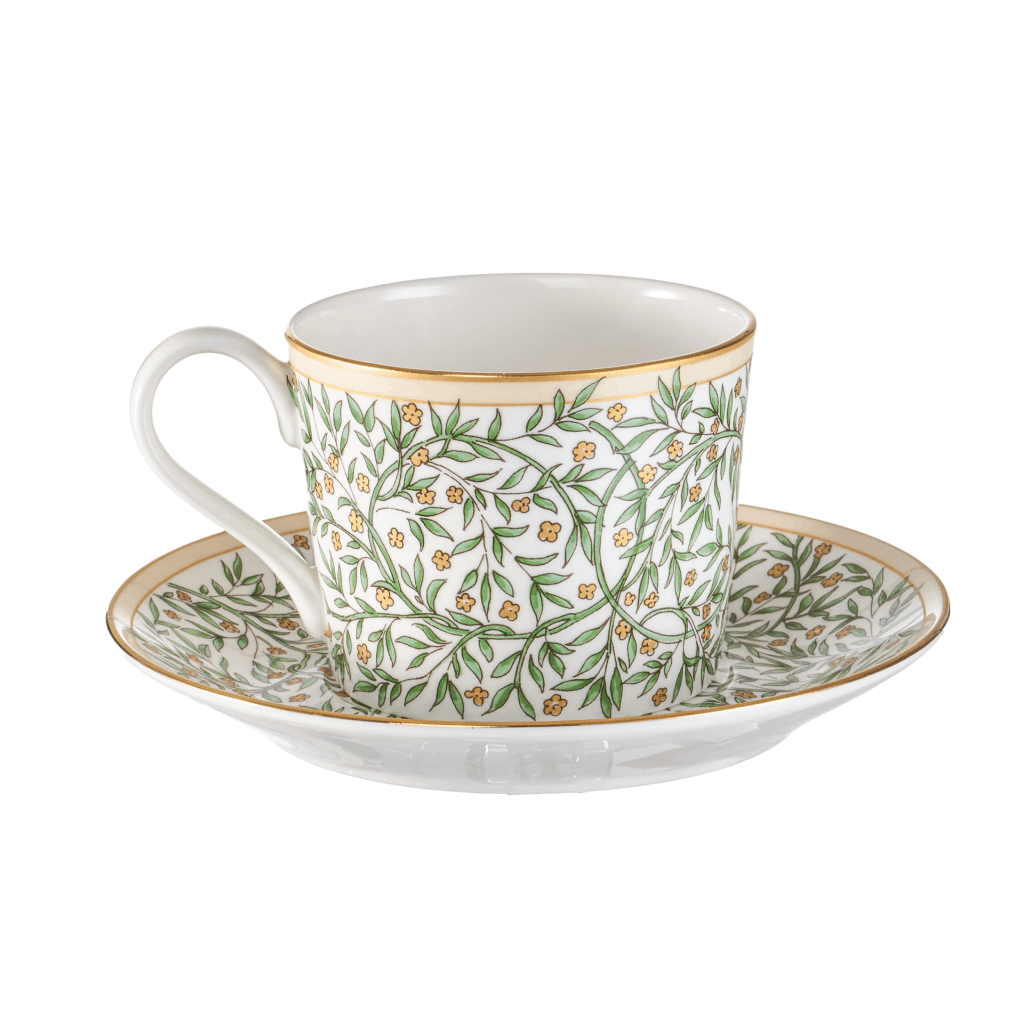 BlanBunny Verdant Vine Bone China Tea Cups and Saucers Set Porcelain Cups with Gold Trim Coffee Cup Saucer Gift Set for Party Christmas Gift