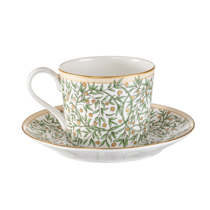 BlanBunny Verdant Vine Bone China Tea Cups and Saucers Set Porcelain Cups with Gold Trim Coffee Cup Saucer Gift Set for Party Christmas Gift