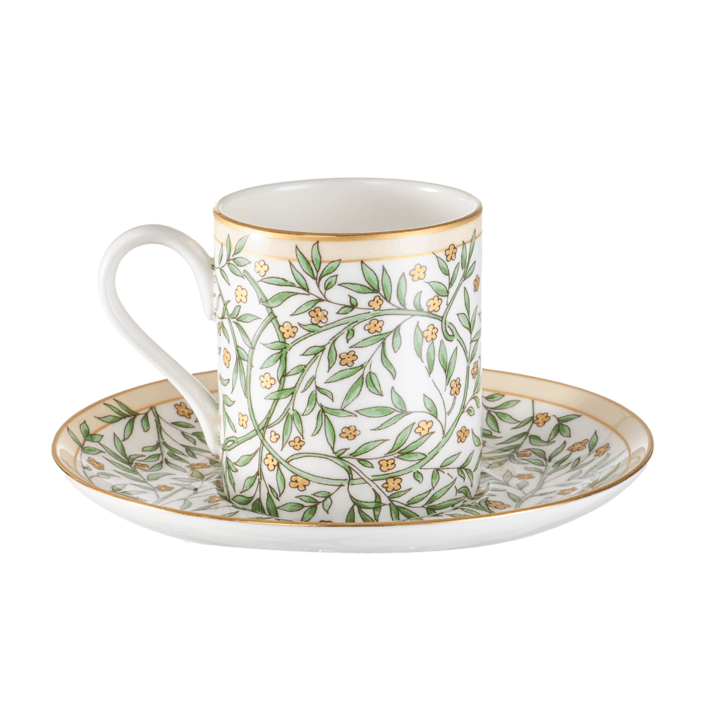 BlanBunny Verdant Vine Bone China Tea Cups and Saucers Set Porcelain Cups with Gold Trim Coffee Cup Saucer Gift Set for Party Christmas Gift