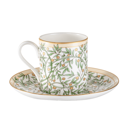 BlanBunny Verdant Vine Bone China Tea Cups and Saucers Set Porcelain Cups with Gold Trim Coffee Cup Saucer Gift Set for Party Christmas Gift