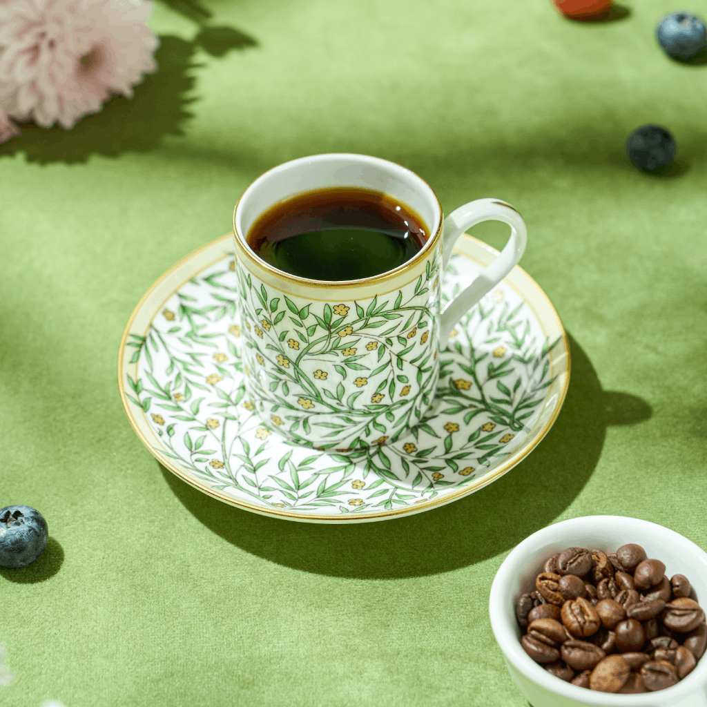 BlanBunny Verdant Vine Bone China Tea Cups and Saucers Set Porcelain Cups with Gold Trim Coffee Cup Saucer Gift Set for Party Christmas Gift