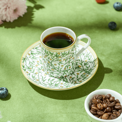 BlanBunny Verdant Vine Bone China Tea Cups and Saucers Set Porcelain Cups with Gold Trim Coffee Cup Saucer Gift Set for Party Christmas Gift