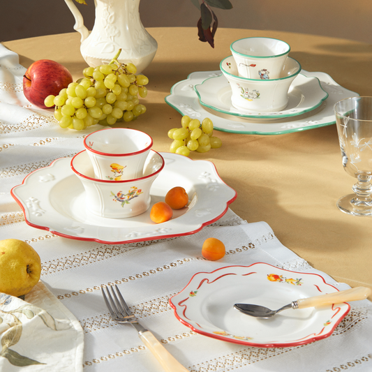 BlanBunny Willow Kite 4-Piece Porcelain Dinnerware Set – Embossed Plates, Bowl & Cup, Microwave & Dishwasher Safe, for Everyday Dining