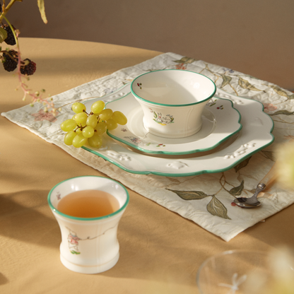 BlanBunny Willow Kite 4-Piece Porcelain Dinnerware Set – Embossed Plates, Bowl & Cup, Microwave & Dishwasher Safe, for Everyday Dining