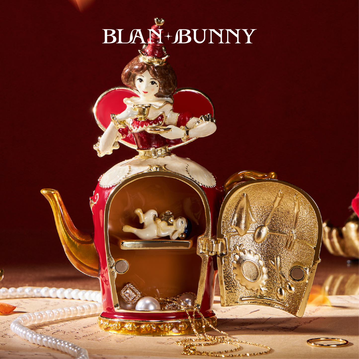 BlanBunny Red Queen Zinc Alloy Jewelry Box Enamel Alloy Trinket Box Handcrafted Keepsake Gift Enamel Collectible