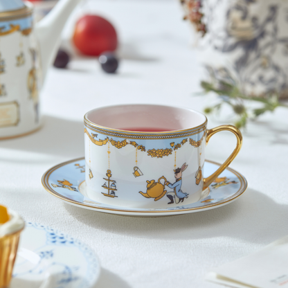 BlanBunny Nutcracker Twirling Party Bone China Tea Set – 900ml Teapot + 150ml Cup & Saucer, Vintage Afternoon Tea Gift