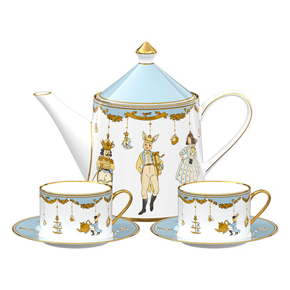 BlanBunny Nutcracker Twirling Party Bone China Tea Set – 900ml Teapot + 150ml Cup & Saucer, Vintage Afternoon Tea Gift