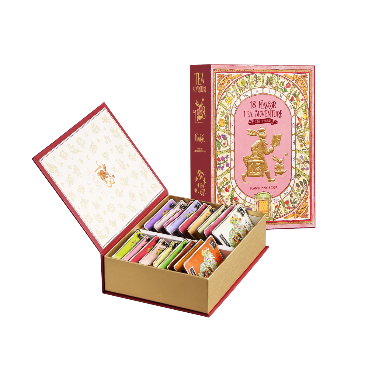 18-Flavour Adventure Tea Journey book-style gift box with individually packed tea sachets