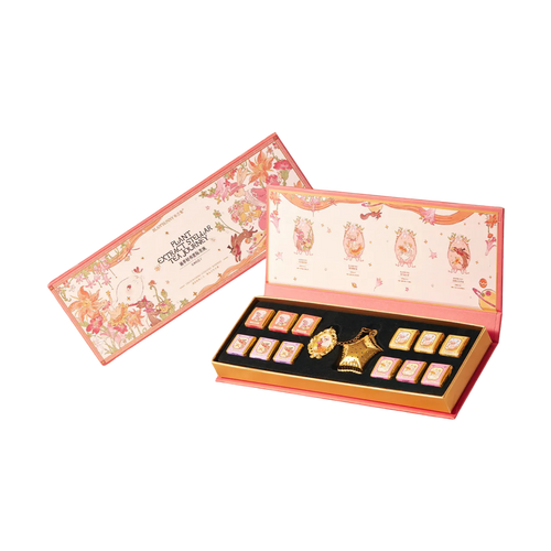 Flower Goddess's Basket illustrated tea brick gift box with gold star infuser