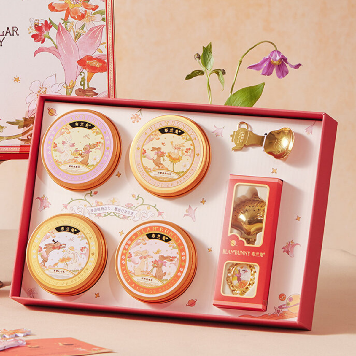 Nightingale and Rose open floral tea gift box