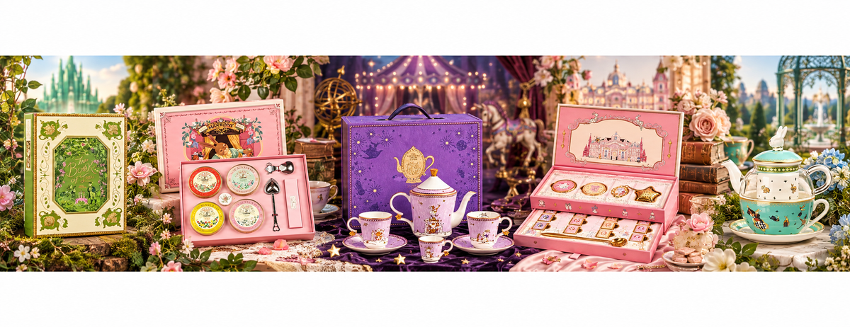BlanBunny tea book, tea gift box, Dreamland tea set, tea bricks and Royal Garden teaware across story worlds