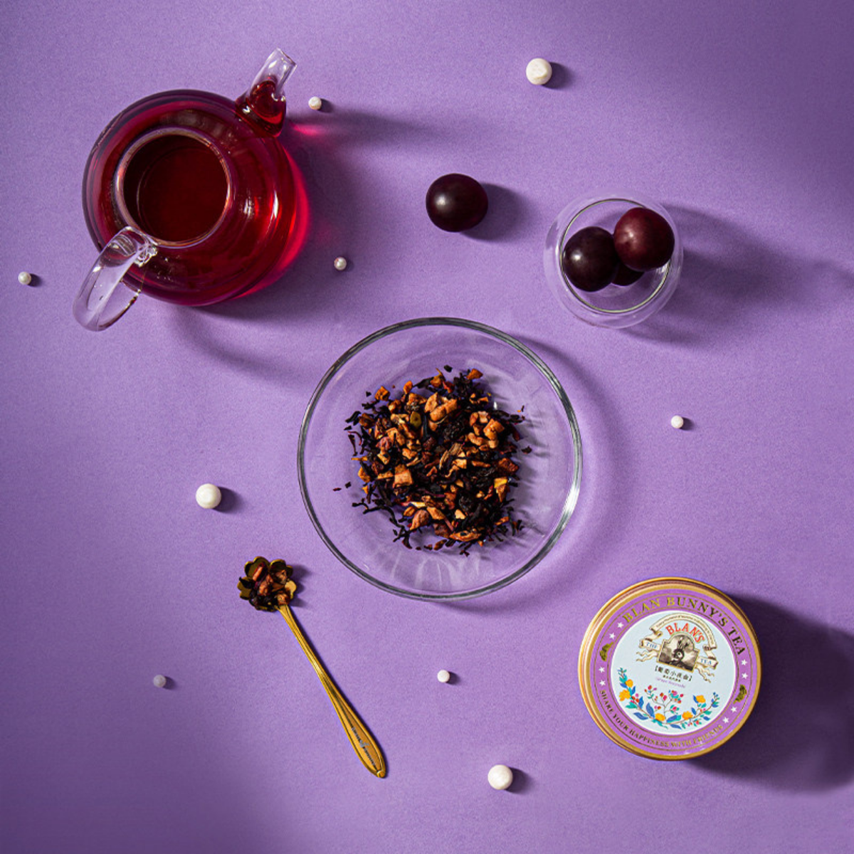Grape Serenade Herbal Tea — loose fruit infusion and tea detail