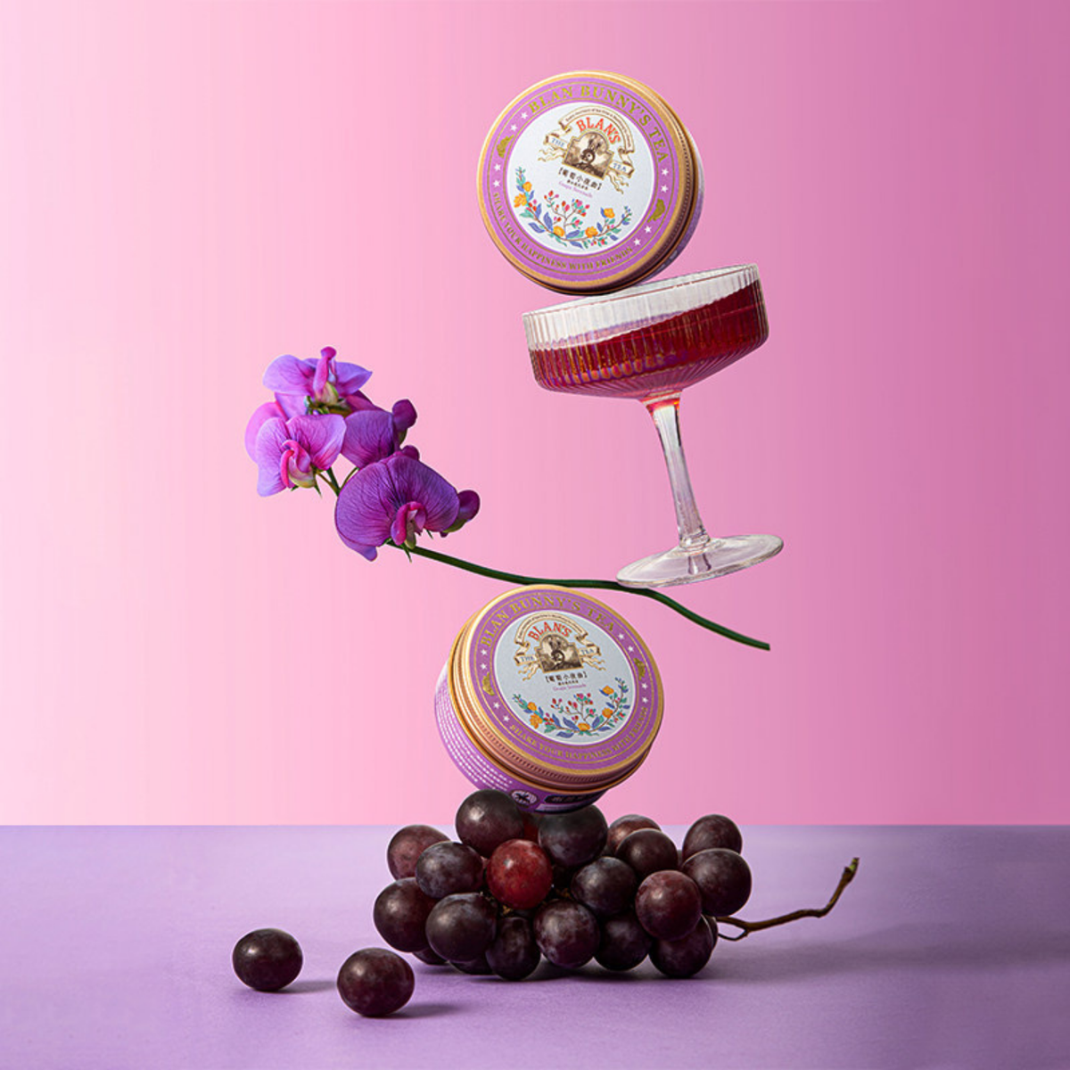 Grape Serenade Herbal Tea — decorative round-tin display