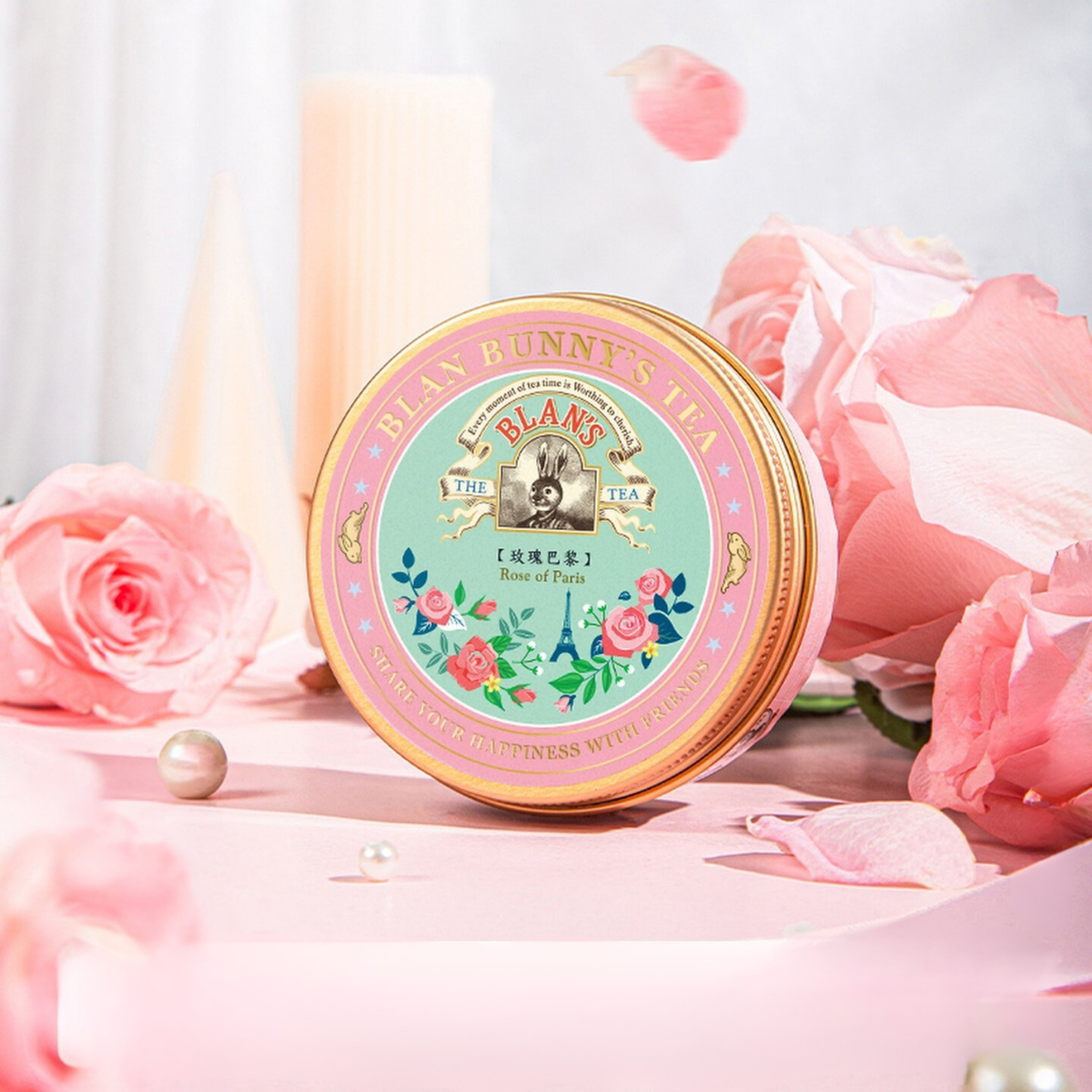 Rose Paris Herbal Tea — styled tin with roses